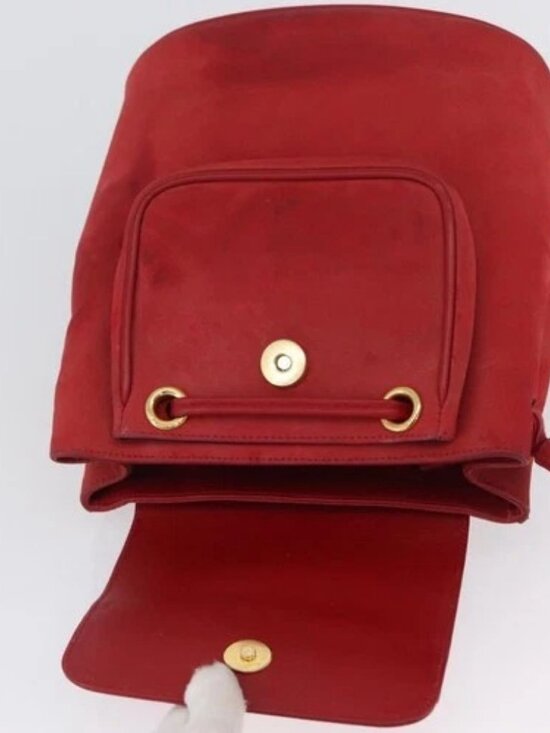 Salvatore Ferragamo Vala Backpack Suede Red Gold Auth BA11218 main image 8